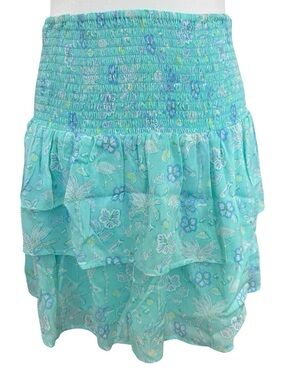 NWT Vineyard Vines Smocked Flounce Skirt S Andros Blue Tropical Tiered Mini $148